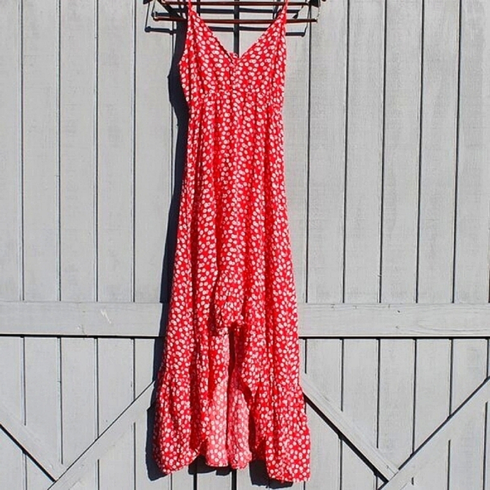 Rue21 Floral High-Low Maxi Dress with Ruffle Hem - Size M